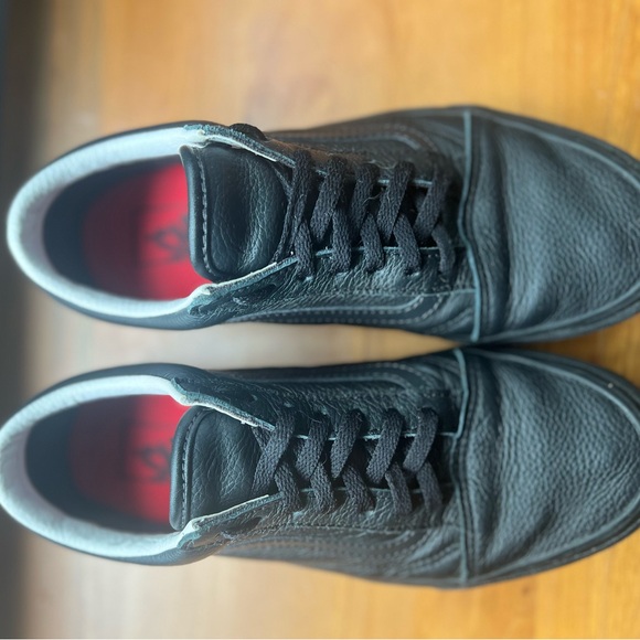 Black on Black Leather Old School Vans - Picture 2 of 6